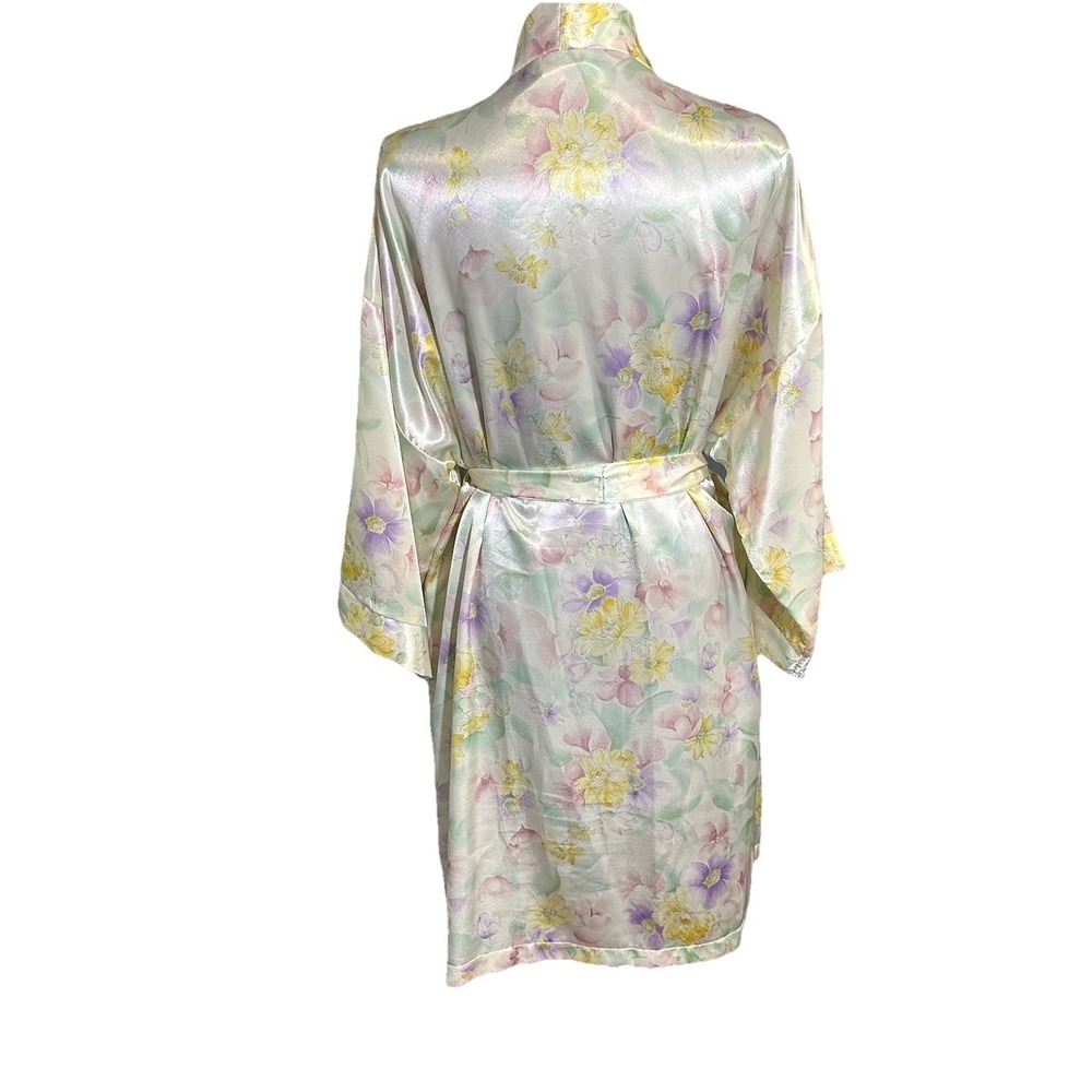 Vtg Dentelle Robe Short Floral Pastel Belt Women LG Pockets Bridal Romance - Picture 13 of 13